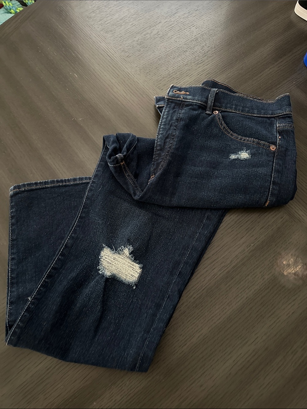 Express Dark Blue Boot-Cut Jeans with Light Distressing